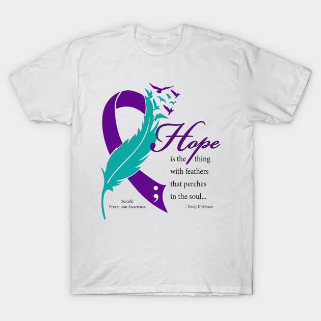 Suicide Hope Feather Ribbon, black type T-Shirt by Just Winging It Designs